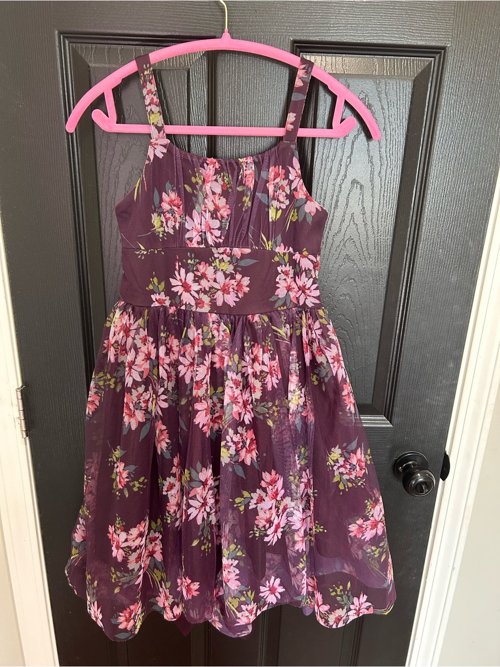 Girls' Floral Purple Party Dress with Pink Blossoms size 10/12